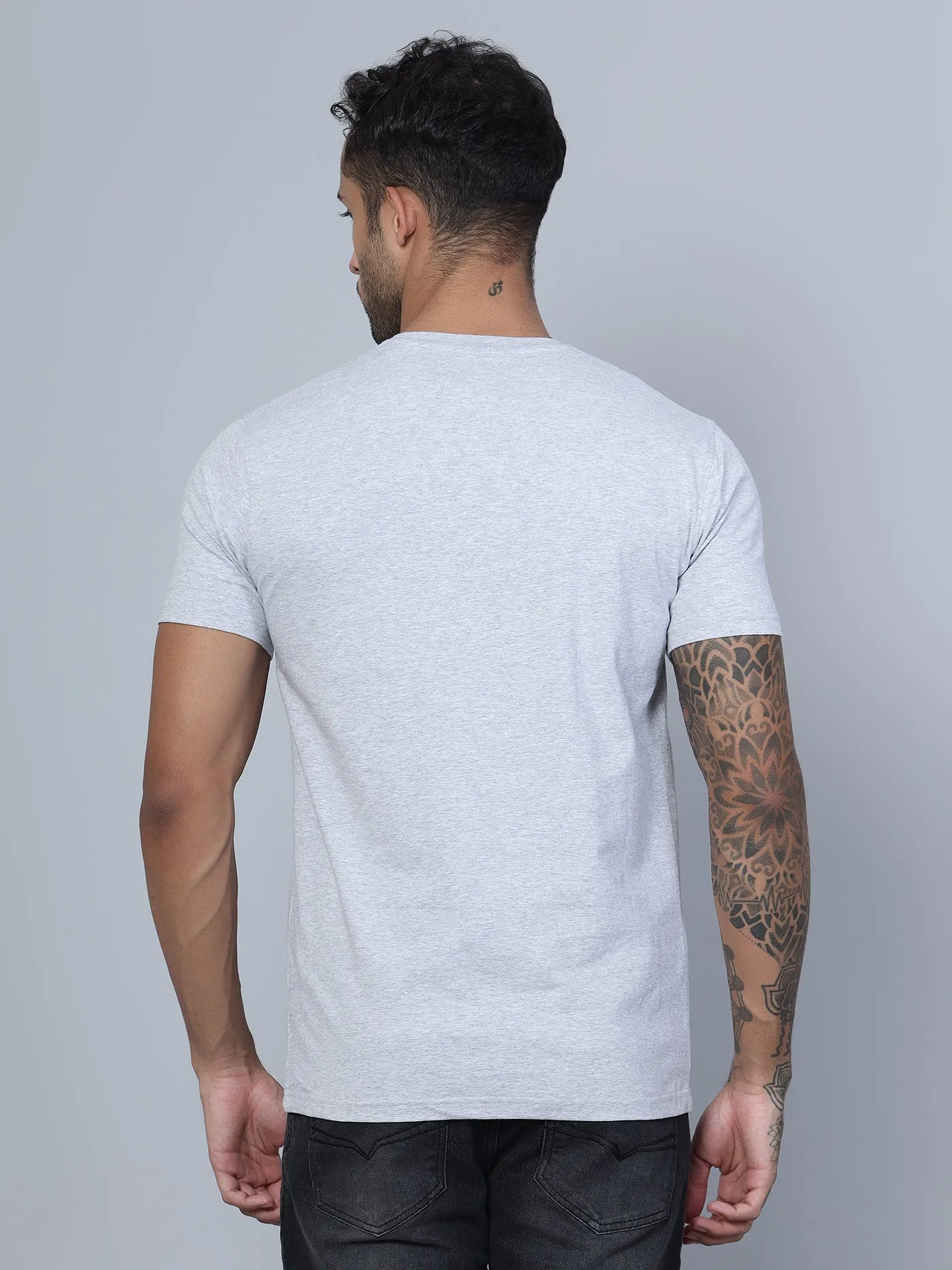 Men Round Neck Grey T-Shirt