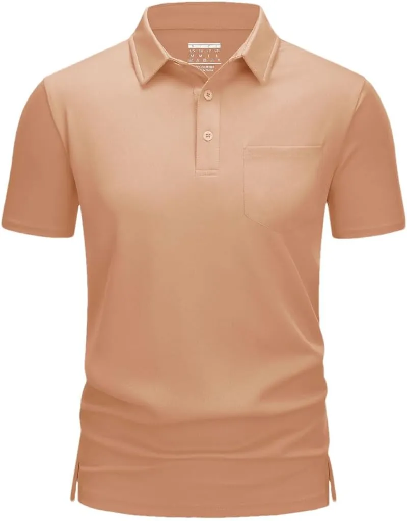 Men's Golf Polo Shirts Short Sleeve Quick Dry Lightweight T-Shirts Chest Pocket Breathable Tops
