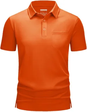 Men's Golf Polo Shirts Short Sleeve Quick Dry Lightweight T-Shirts Chest Pocket Breathable Tops