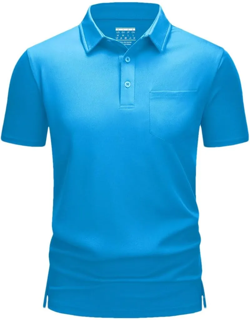 Men's Golf Polo Shirts Short Sleeve Quick Dry Lightweight T-Shirts Chest Pocket Breathable Tops