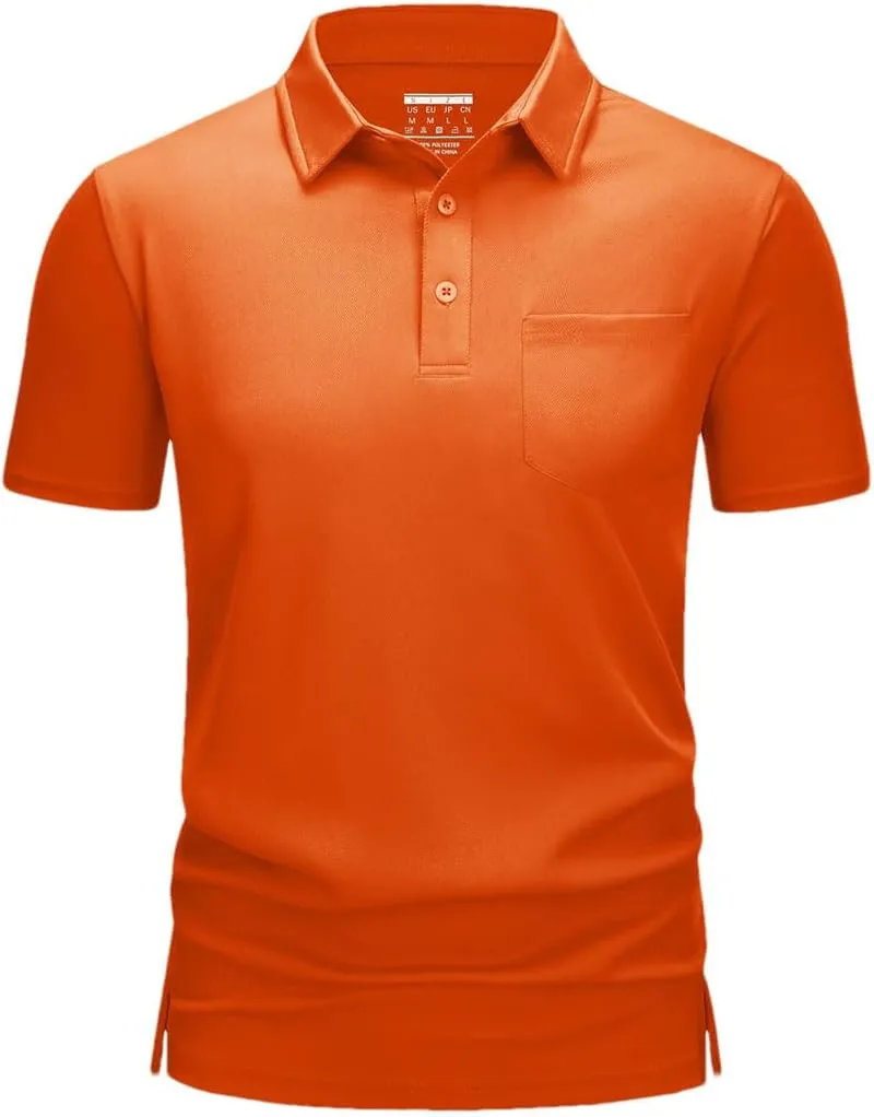 Men's Golf Polo Shirts Short Sleeve Quick Dry Lightweight T-Shirts Chest Pocket Breathable Tops