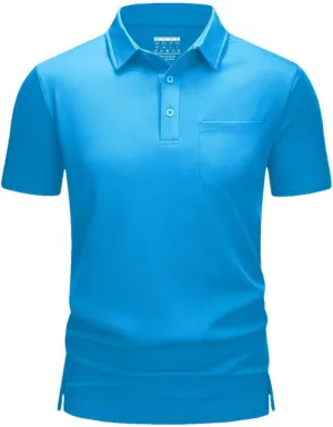 Men's Golf Polo Shirts Short Sleeve Quick Dry Lightweight T-Shirts Chest Pocket Breathable Tops