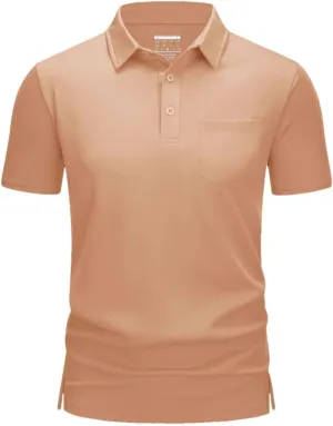 Men's Golf Polo Shirts Short Sleeve Quick Dry Lightweight T-Shirts Chest Pocket Breathable Tops