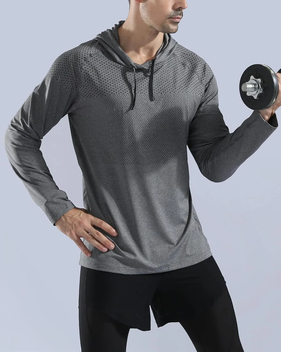 Mens Long Sleeve Running Top Sports T Shirts Breathable Quick Dry Hooded Sweatshirt for Workout Cycling Casual