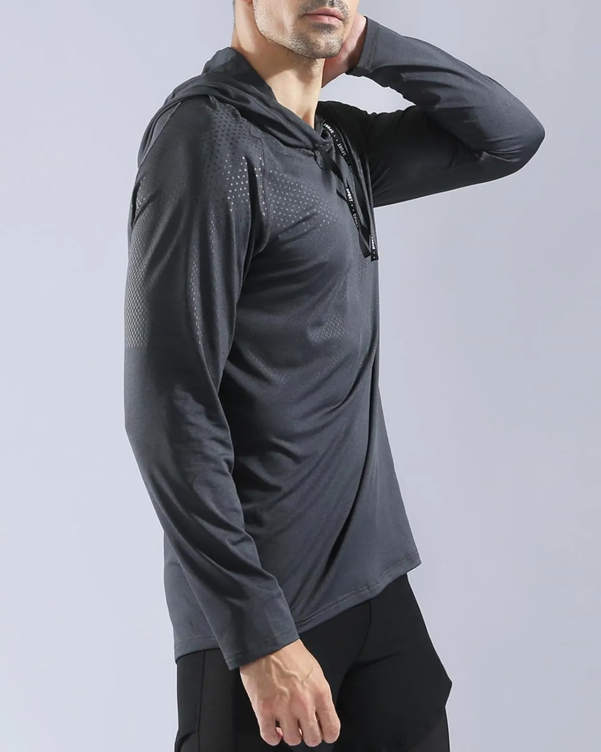 Mens Long Sleeve Running Top Sports T Shirts Breathable Quick Dry Hooded Sweatshirt for Workout Cycling Casual