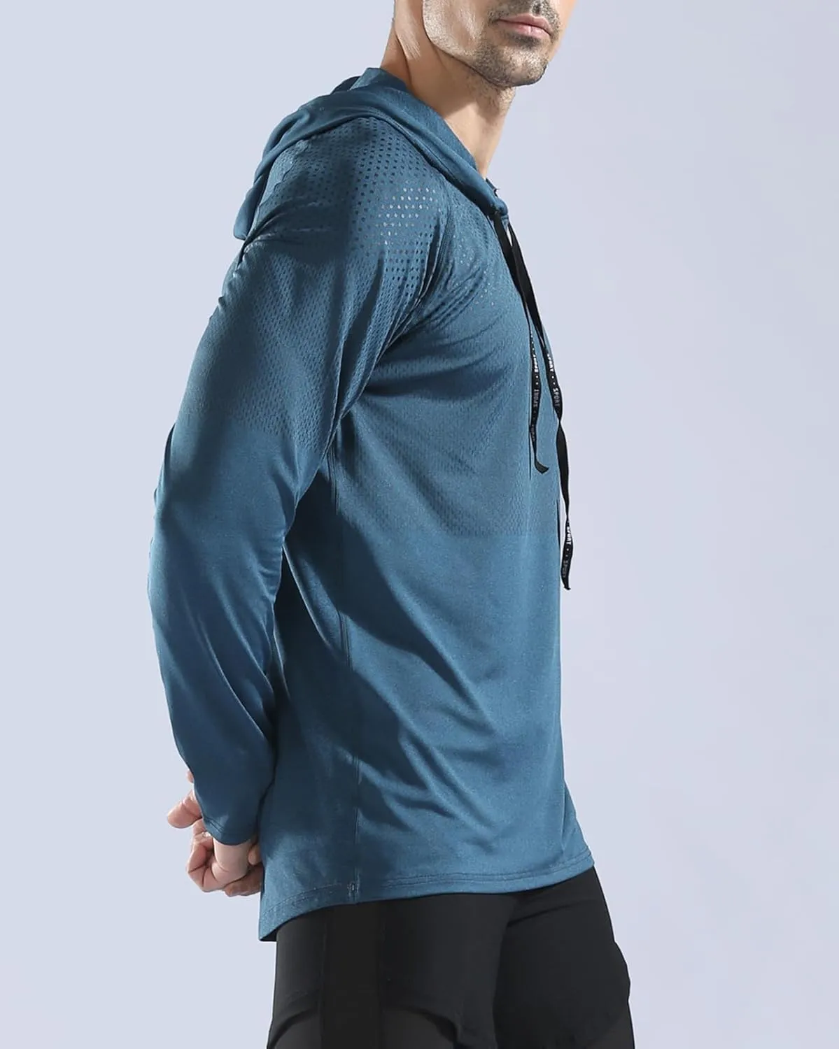 Mens Long Sleeve Running Top Sports T Shirts Breathable Quick Dry Hooded Sweatshirt for Workout Cycling Casual