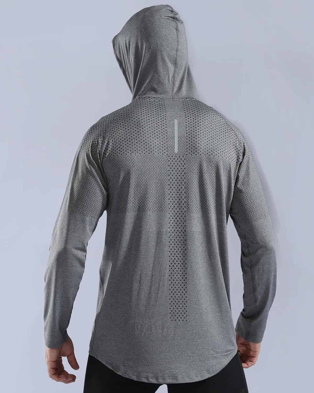 Mens Long Sleeve Running Top Sports T Shirts Breathable Quick Dry Hooded Sweatshirt for Workout Cycling Casual