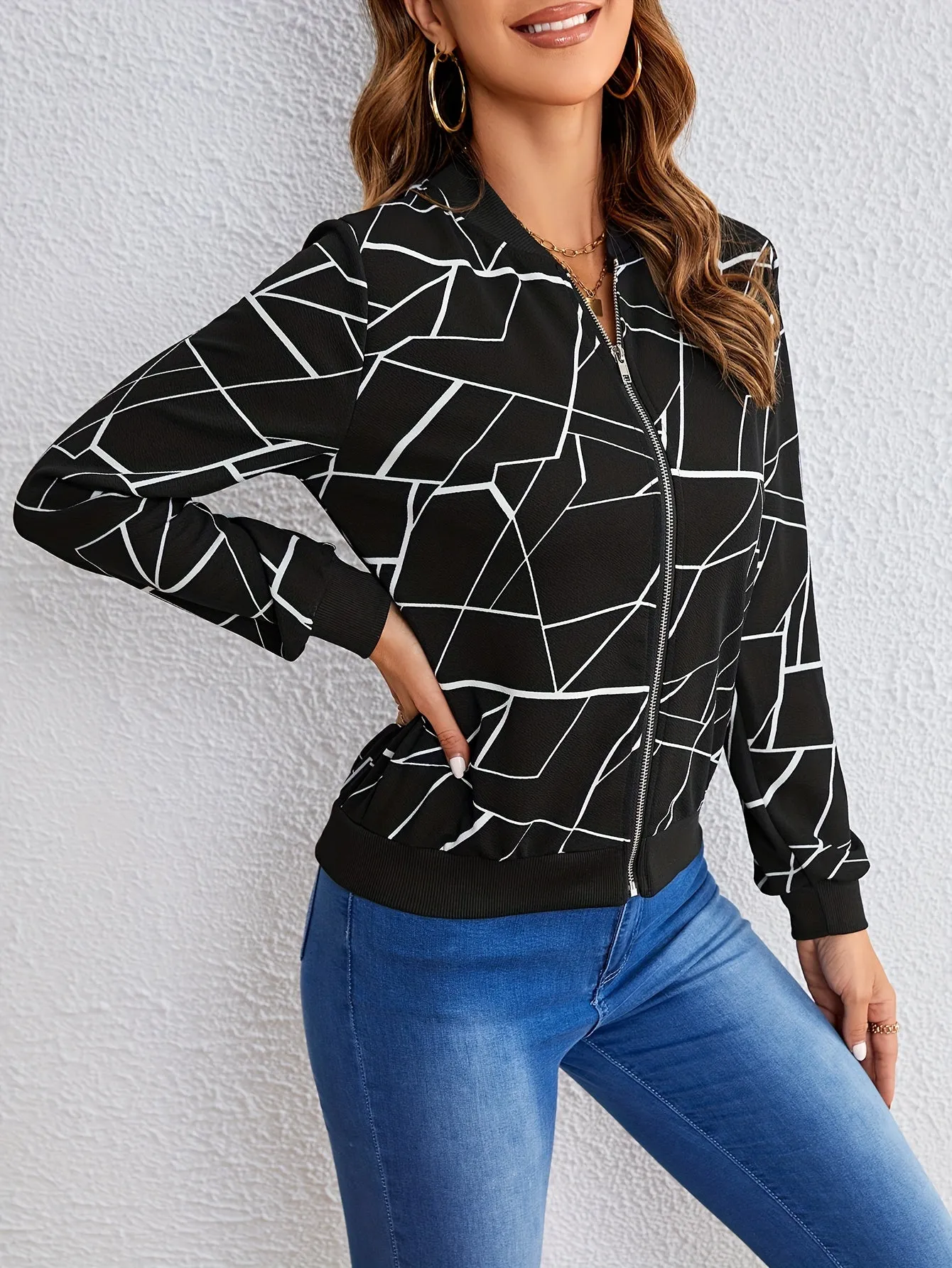 MILA |  Artistic Pattern Zip-Up Jacket
