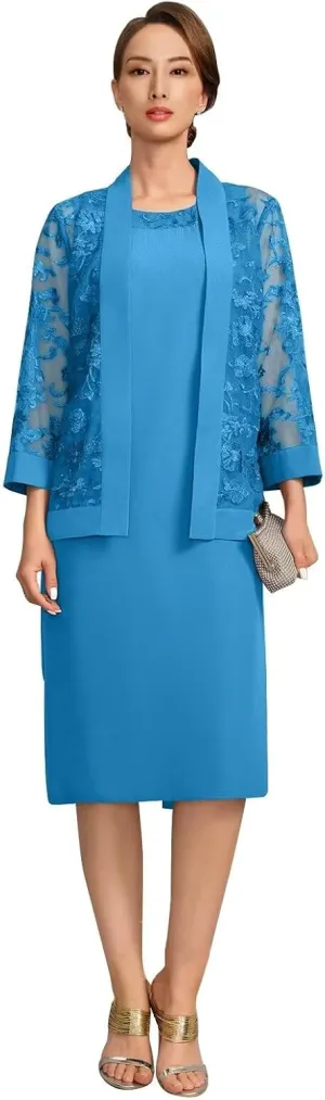 Mother of The Bride Dresses with Lace Jacket Formal Evening Gowns for Women Mother of The Groom Wedding Guest Dress