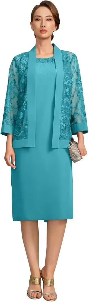 Mother of The Bride Dresses with Lace Jacket Formal Evening Gowns for Women Mother of The Groom Wedding Guest Dress