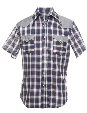 Navy Short Sleeve Western Checked Shirt - L