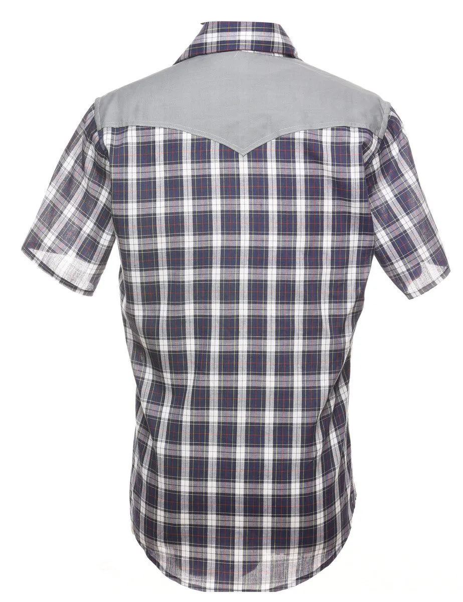 Navy Short Sleeve Western Checked Shirt - L