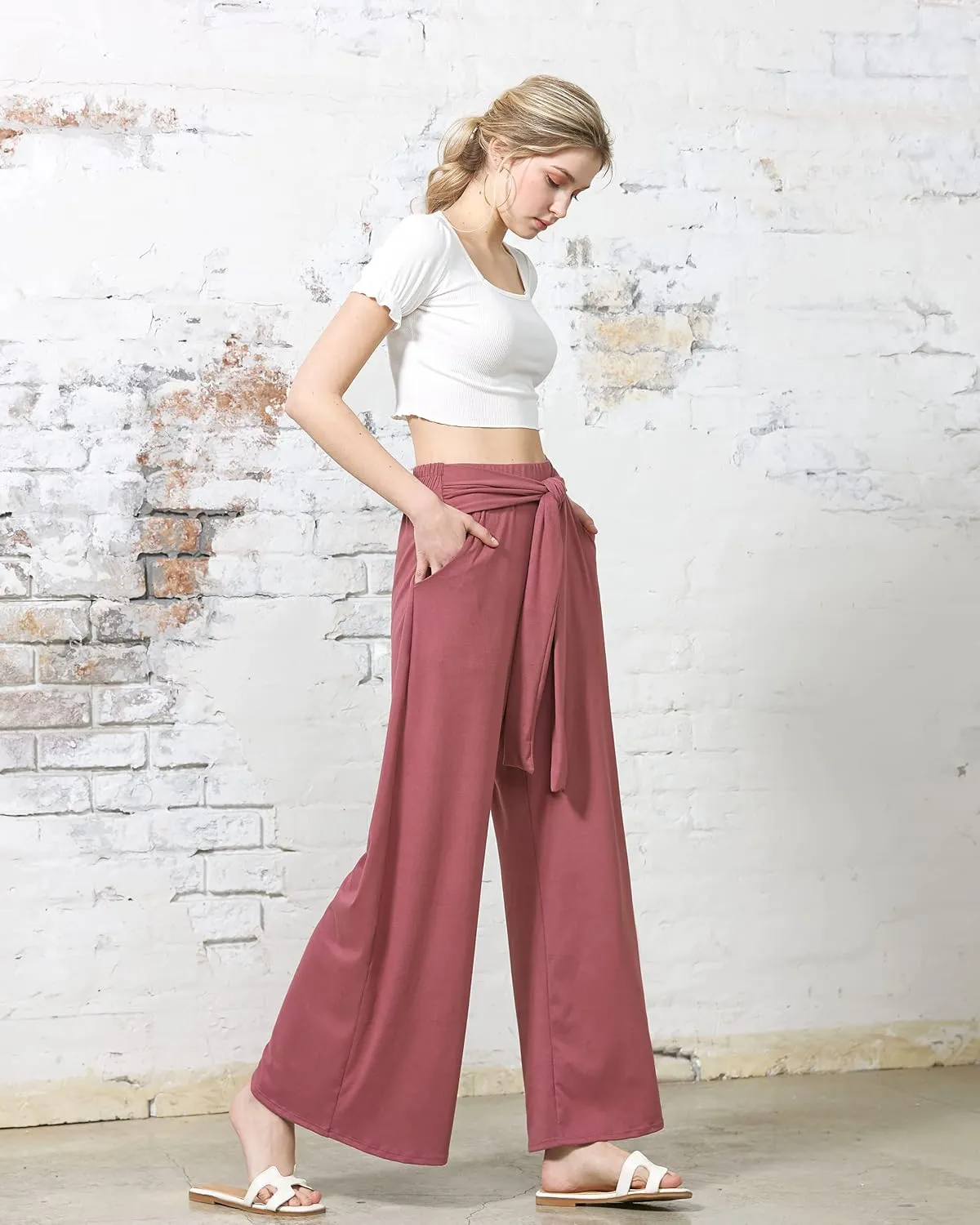 noflik Women's Comfy High Waisted Wide Leg/Bell Bottom Pants with Elastic Waistband