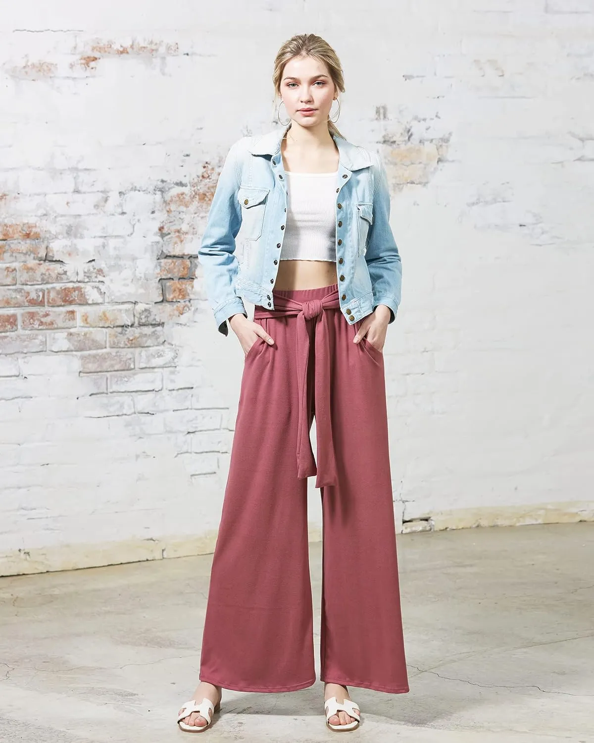 noflik Women's Comfy High Waisted Wide Leg/Bell Bottom Pants with Elastic Waistband