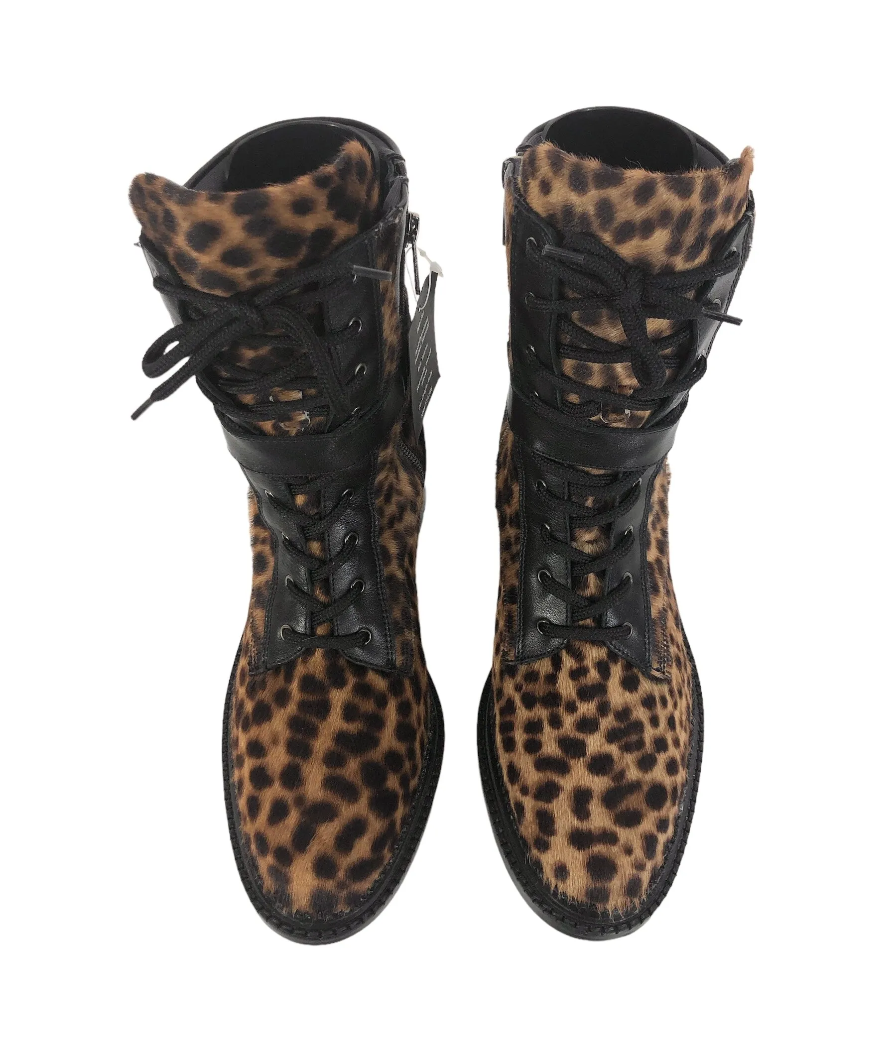 Octavia Leopard-Print Buckle Combat Booties | Size 8.5
