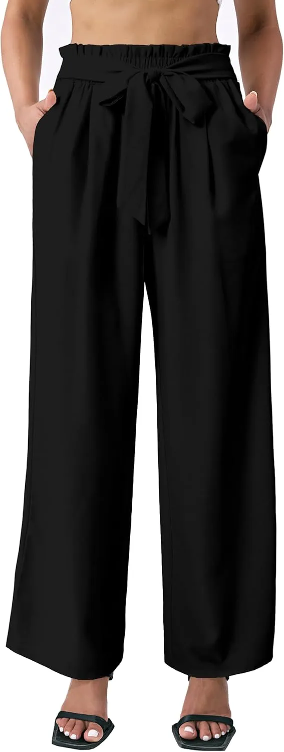Palazzo Pants for Women Casual, Women's Wide Leg Pants with High Waist Adjustable Knot, Comfy Workwear