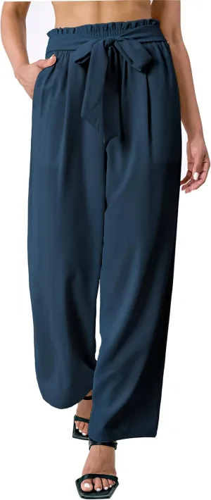 Palazzo Pants for Women Casual, Women's Wide Leg Pants with High Waist Adjustable Knot, Comfy Workwear