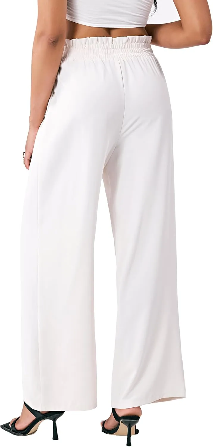 Palazzo Pants for Women Casual, Women's Wide Leg Pants with High Waist Adjustable Knot, Comfy Workwear