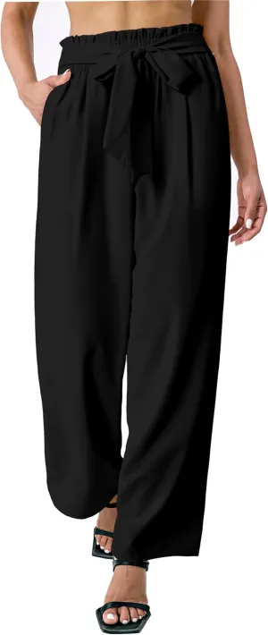 Palazzo Pants for Women Casual, Women's Wide Leg Pants with High Waist Adjustable Knot, Comfy Workwear