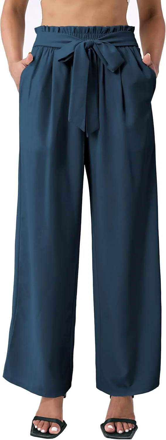 Palazzo Pants for Women Casual, Women's Wide Leg Pants with High Waist Adjustable Knot, Comfy Workwear