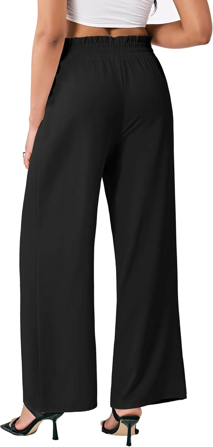 Palazzo Pants for Women Casual, Women's Wide Leg Pants with High Waist Adjustable Knot, Comfy Workwear
