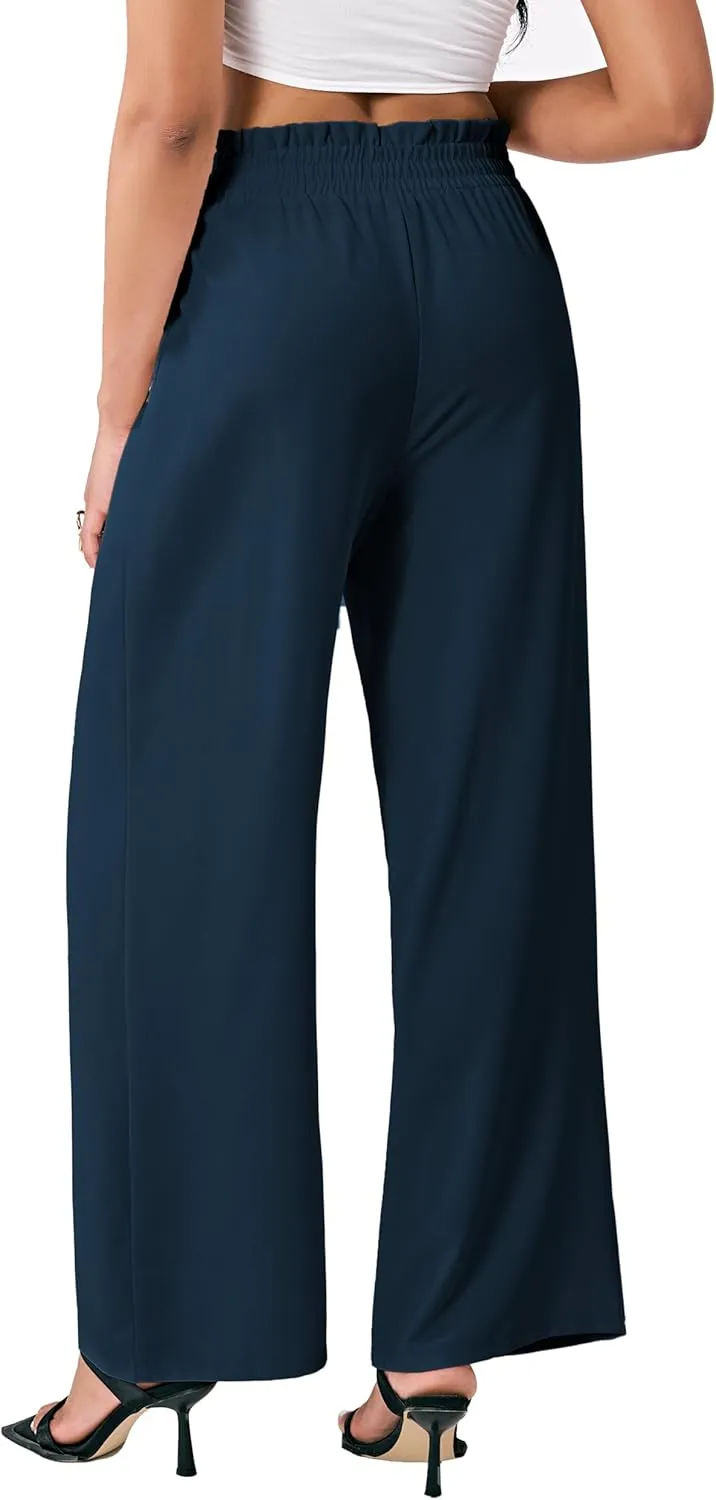 Palazzo Pants for Women Casual, Women's Wide Leg Pants with High Waist Adjustable Knot, Comfy Workwear
