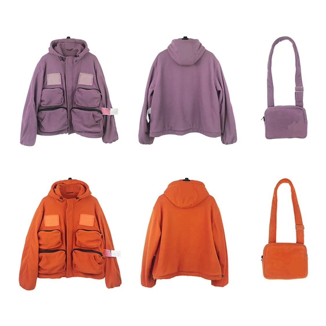 Patchwork Hooded Jackets Men Hip Hop Multi Pockets Warm Coats