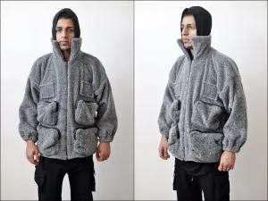 Patchwork Hooded Jackets Men Hip Hop Multi Pockets Warm Coats