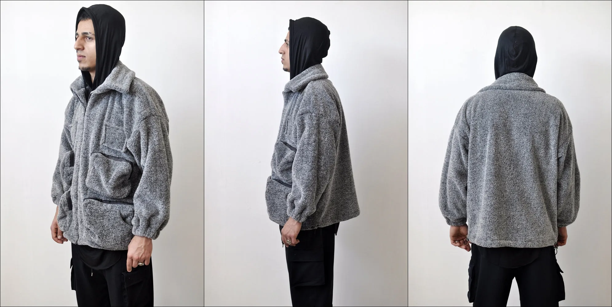 Patchwork Hooded Jackets Men Hip Hop Multi Pockets Warm Coats