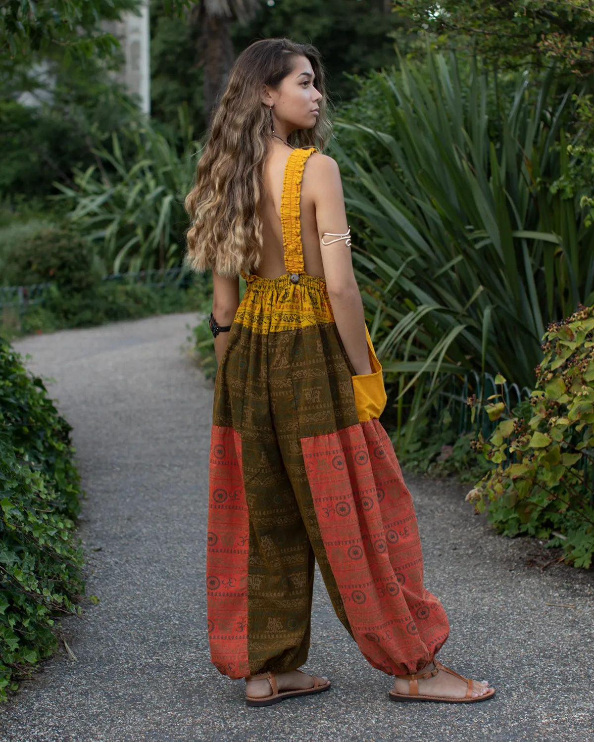 Patchwork Ohm Mandala Dungarees Yellow/Red