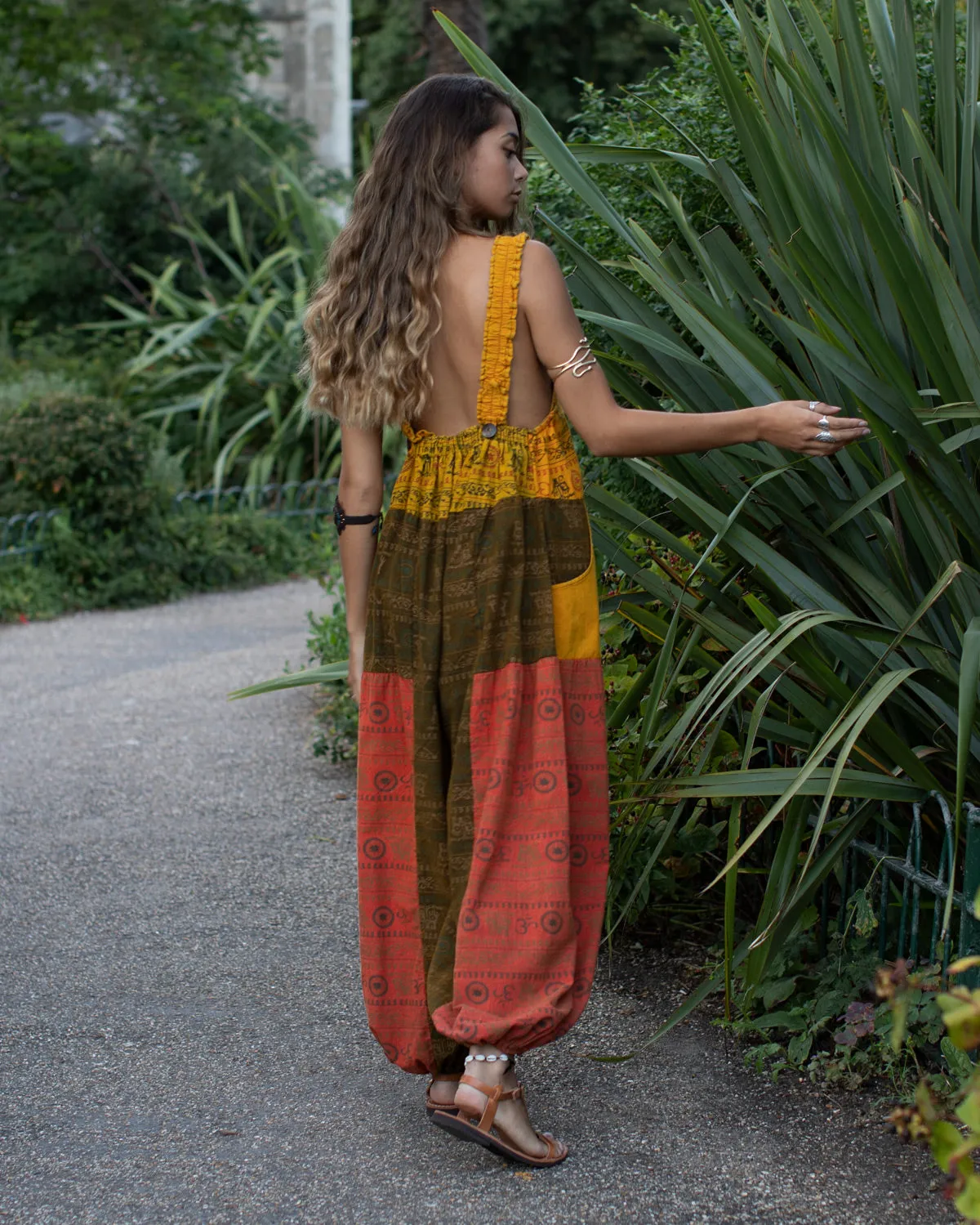 Patchwork Ohm Mandala Dungarees Yellow/Red
