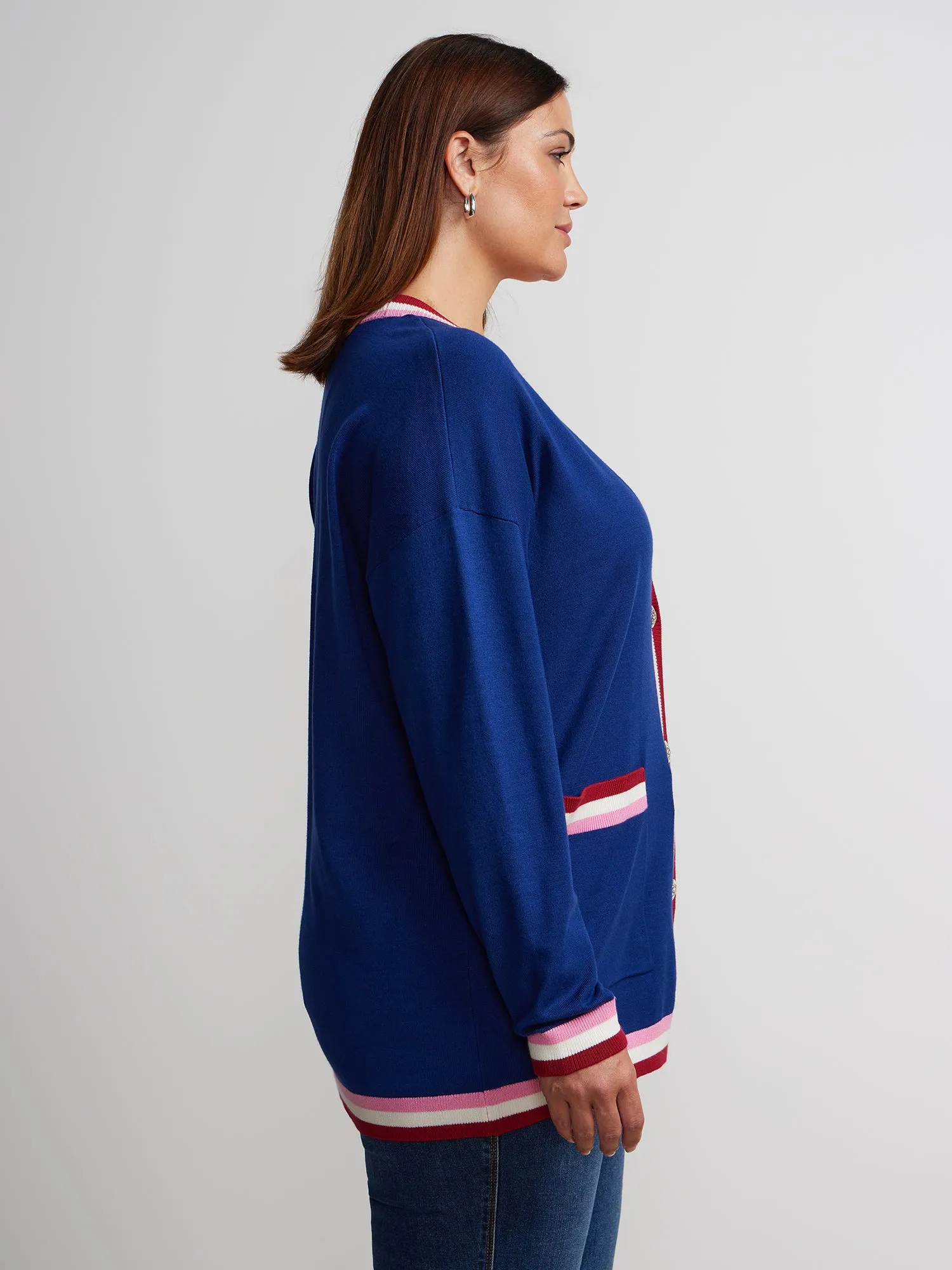 Plus Long Sleeve Tipped Cardigan