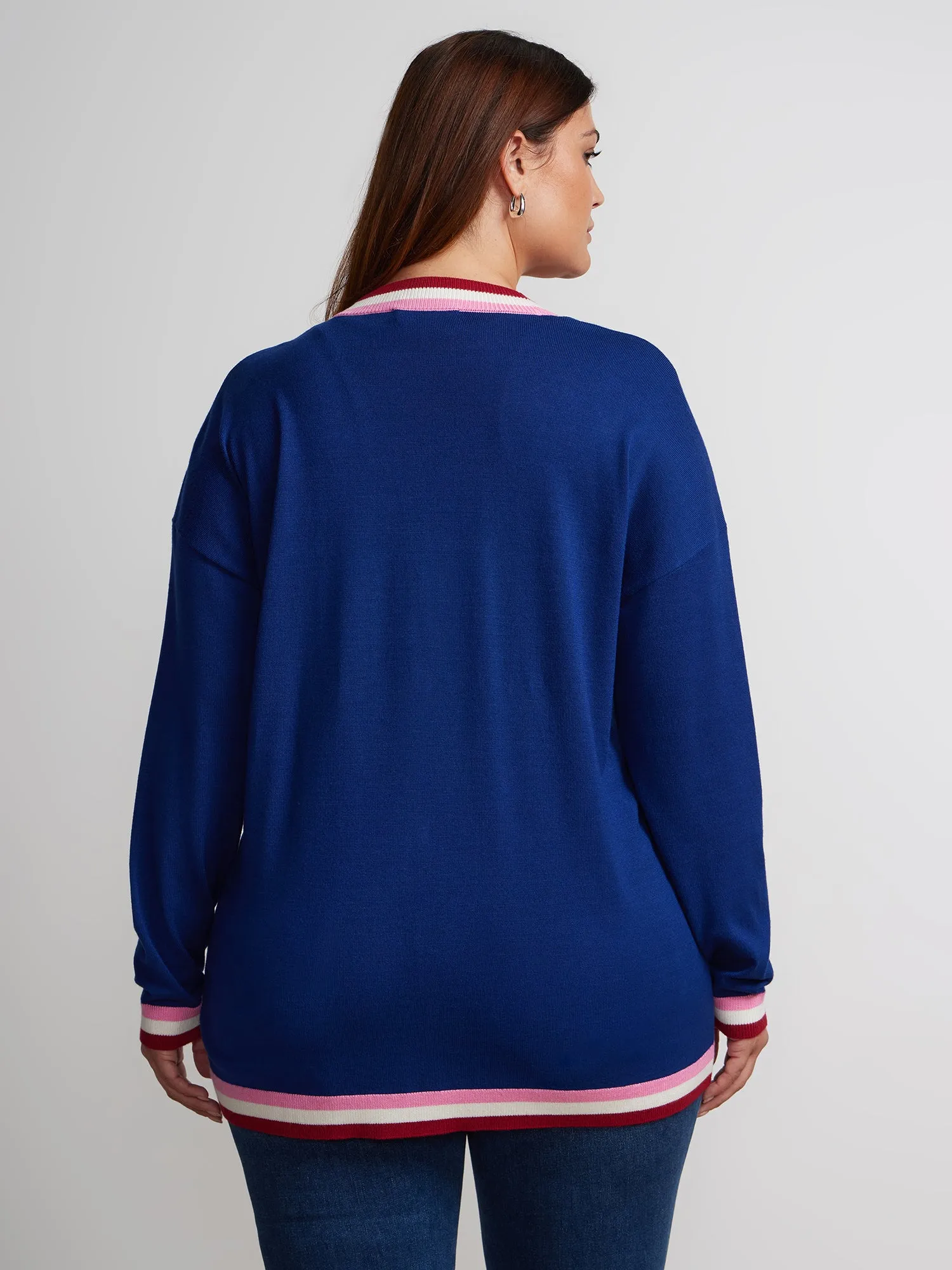 Plus Long Sleeve Tipped Cardigan