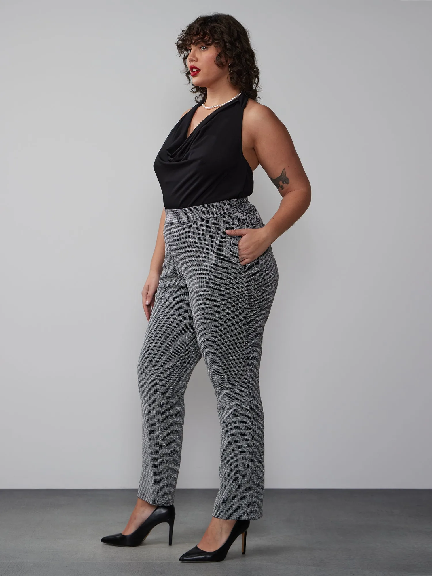 Plus Metallic Knit Straight Leg Pants