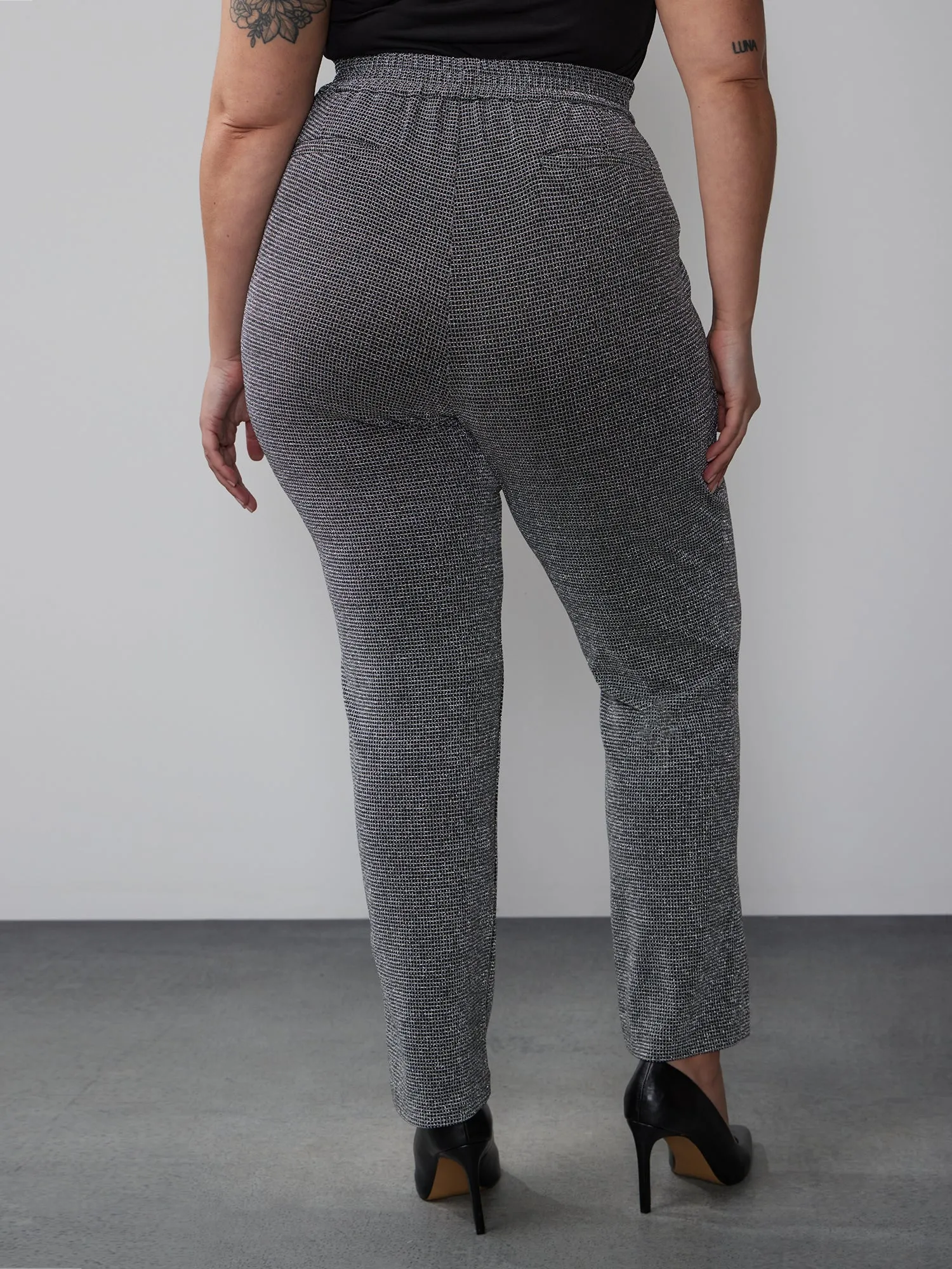 Plus Metallic Knit Straight Leg Pants