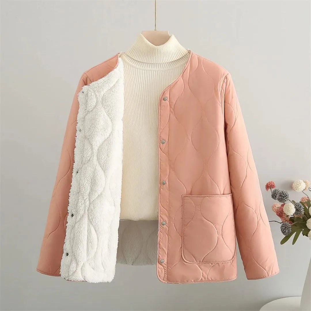 Plus Size Women Parka Autumn Winter Loose Outside Wear Inside Thin Fleece-Lined Cotton-Padded Coat
