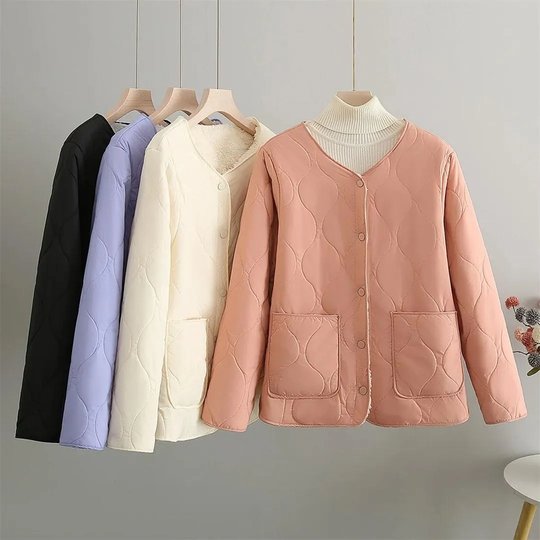 Plus Size Women Parka Autumn Winter Loose Outside Wear Inside Thin Fleece-Lined Cotton-Padded Coat