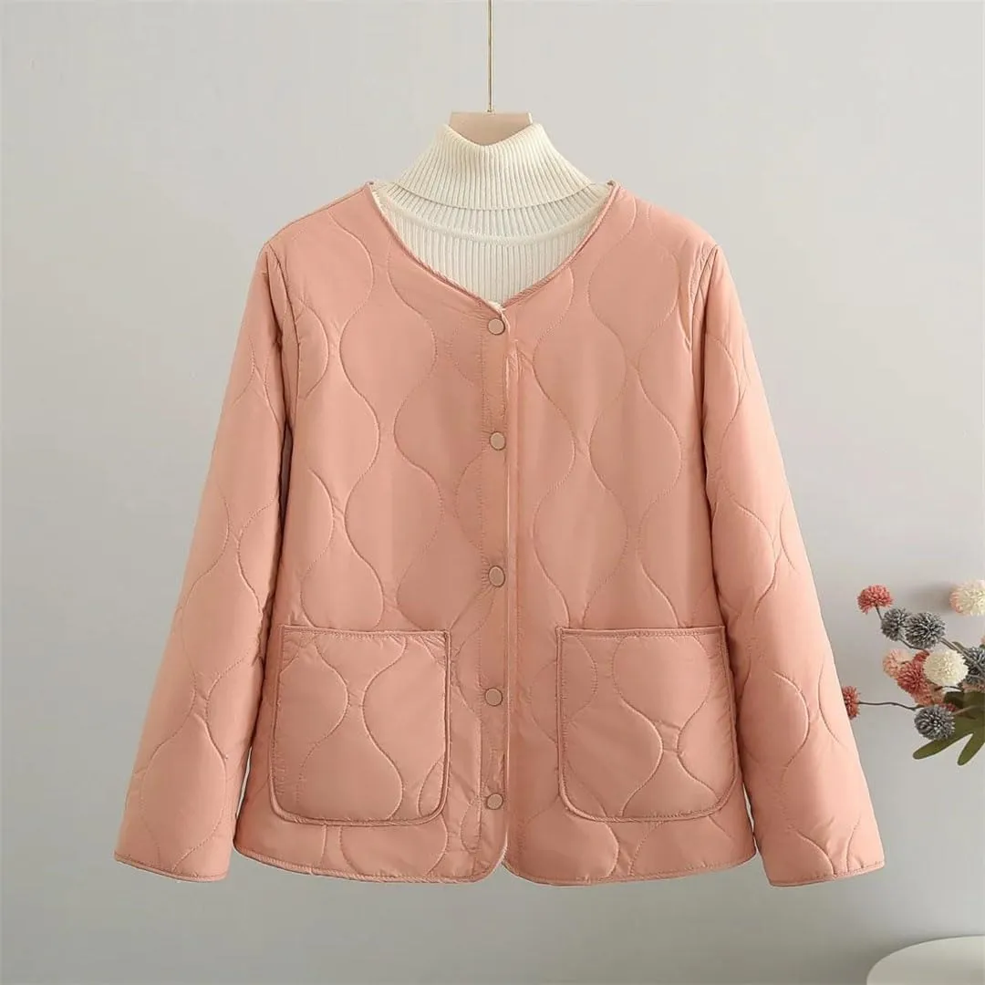 Plus Size Women Parka Autumn Winter Loose Outside Wear Inside Thin Fleece-Lined Cotton-Padded Coat