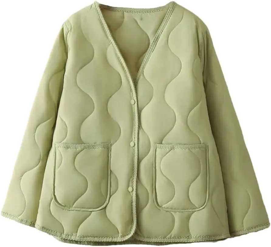 Plus Size Women Parka Autumn Winter Loose Thin V-Neck Pocket Cotton-Padded Coat