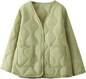 Plus Size Women Parka Autumn Winter Loose Thin V-Neck Pocket Cotton-Padded Coat