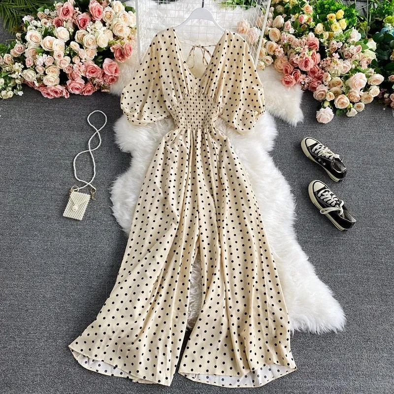 Polka Dot Print Jumpsuit - multiple colors