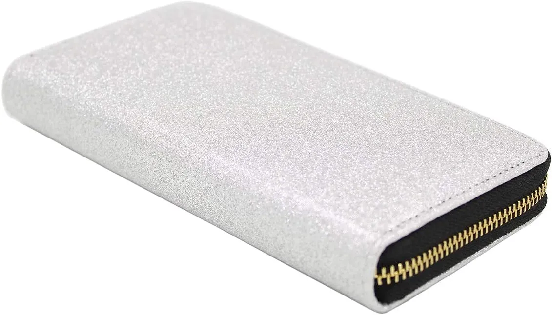 Premium Glitter Bling Smooth Vegan Leather Continental Zip Around Wallet