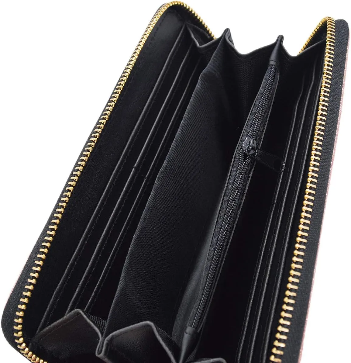 Premium Glitter Bling Smooth Vegan Leather Continental Zip Around Wallet