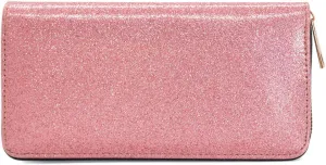 Premium Glitter Bling Smooth Vegan Leather Continental Zip Around Wallet