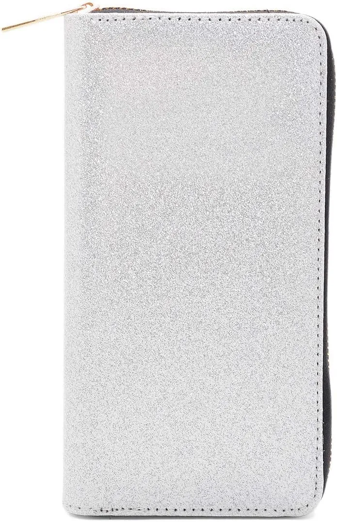 Premium Glitter Bling Smooth Vegan Leather Continental Zip Around Wallet