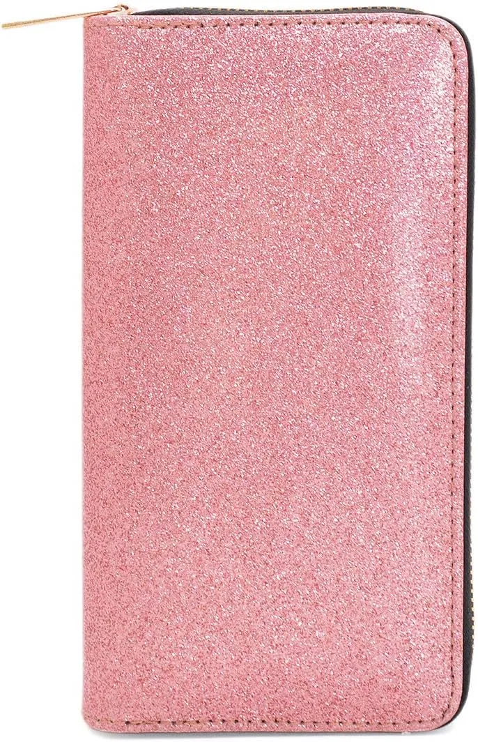 Premium Glitter Bling Smooth Vegan Leather Continental Zip Around Wallet