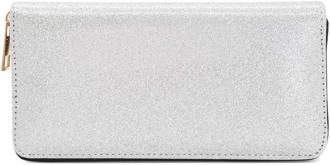 Premium Glitter Bling Smooth Vegan Leather Continental Zip Around Wallet
