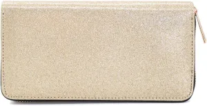 Premium Glitter Bling Smooth Vegan Leather Continental Zip Around Wallet
