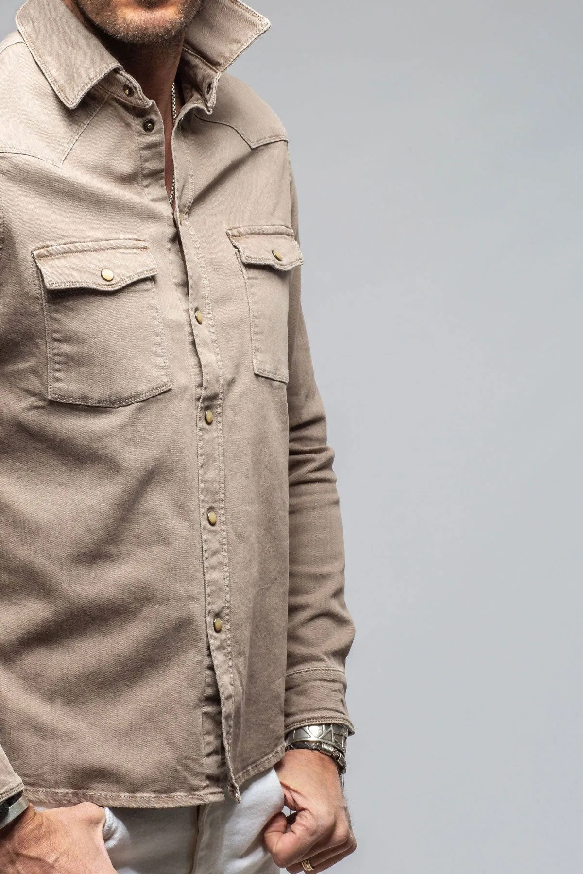 Ranger Colored Denim Snap Shirt In Tortora
