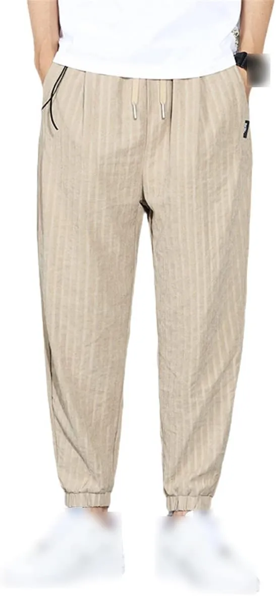 Roquorl Ice Silk Soft Men's Pants Loose Casual Solid Color Trousers Running Sports Pants Elastic Waist Harem Pants